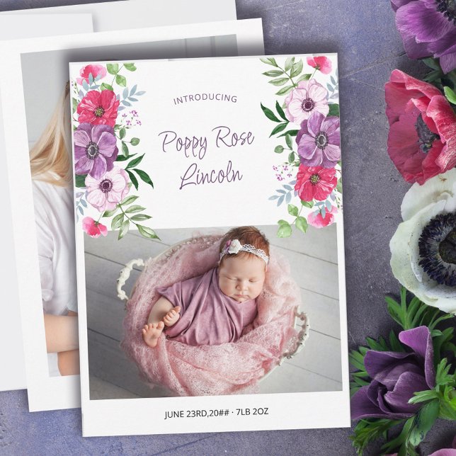 Introduktion 2 Foto Lila Rosa Flowers Birth Meddelande (Skapare uppladdad)