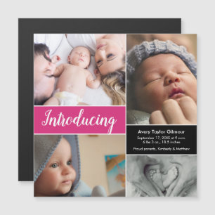 "Introduktion" Anpassade Magnetic Baby Birth Ann. Magnetisk Inbjudningskort
