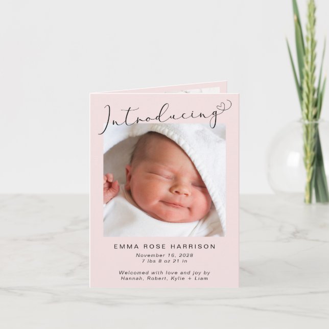 Introduktion av foton Rosa Flicka Birth Meddelande (Framsida)