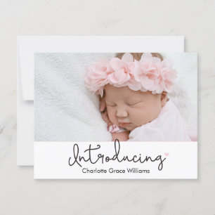 Introduktion av skript Baby Photo Heart Inbjudningar