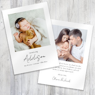 Introduktion av skriptfoto Birth Stats Nyfödd bebi Tack Kort