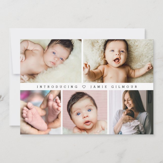 Introduktion Baby födelsestadistik fotokollage Inbjudningar (Framsida)