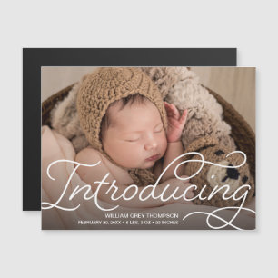 "Introduktion" Modern Magnetic Baby Birth Announce Magnetisk Inbjudningskort