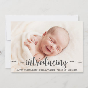 Introduktion till Baby - födelsemeddelandefotokort Meddelande