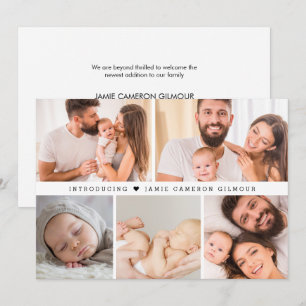Introduktion till baby Fotokollage Enkel födsel Tack Kort