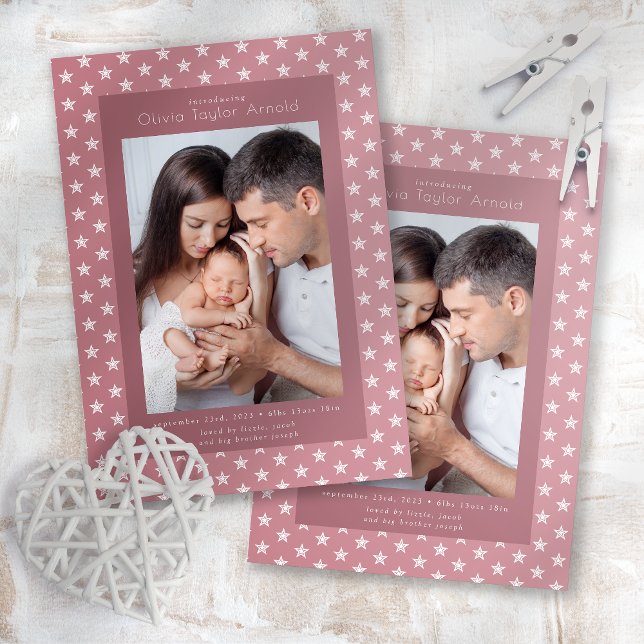 Introduktion till Baby Photo Rosa Stars Birth Meddelande (Skapare uppladdad)