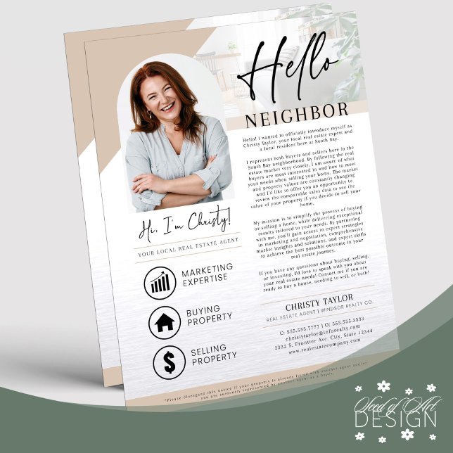 Introduktion till Cream Hej granne Realtor Agent Reklamblad (Skapare uppladdad)