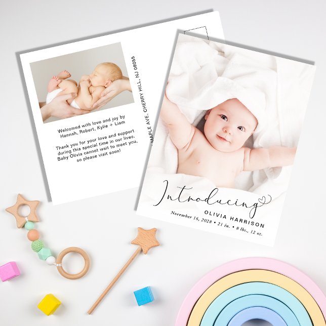 Introduktion till fotofödseln meddelande vykort (Skapare uppladdad)