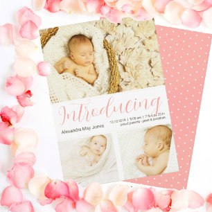 Introduktion till Nyfödd bebis Girl Photo Template Inbjudningar