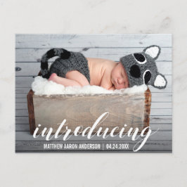 Introduktion till Nyfödd bebis Hearts annonsfoto W Meddelande Vykort