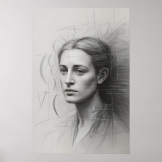 Introspektiv studie: Grafitporträtt Poster
