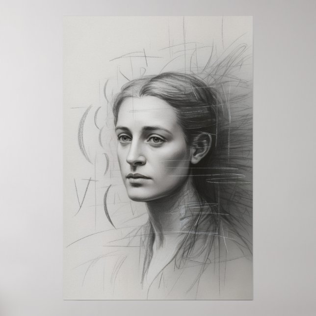 Introspektiv studie: Grafitporträtt Poster (Framsidan)