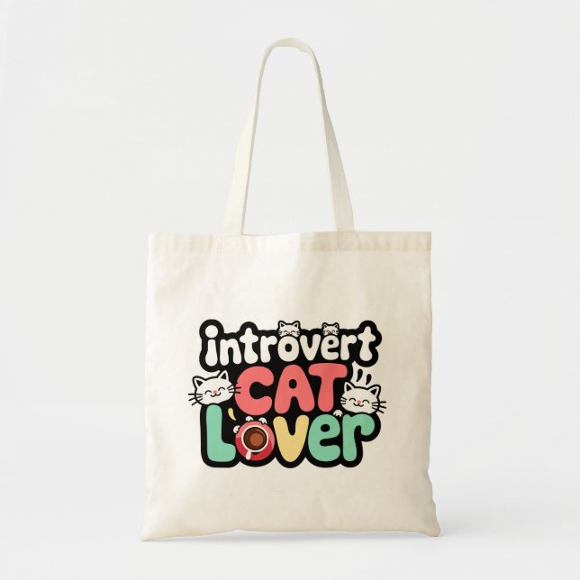 Introvert Cat Lover Tote Bag Tygkasse (Framsidan)