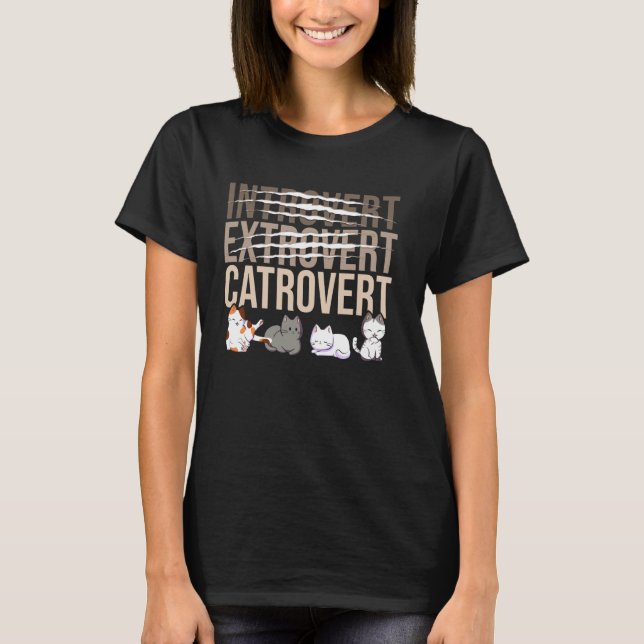 Introvert Extrovert Catrovert Roligt Katt Meme T Shirt (Framsida)