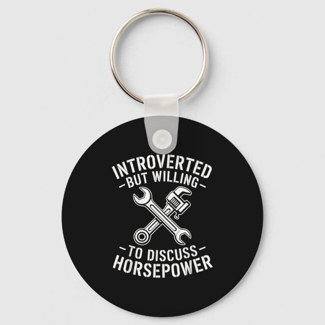 Introvert Horsepower Quote Mechanic Wrench Humor Nyckelring (Framsida)