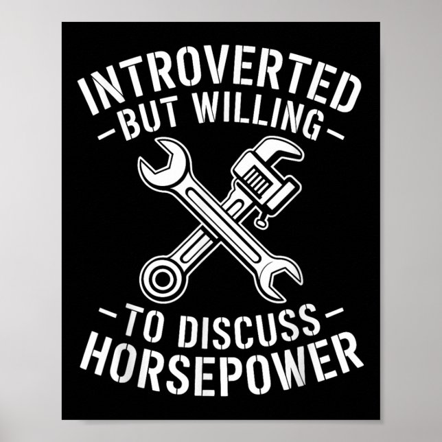 Introvert Horsepower Quote Mechanic Wrench Humor Poster (Framsidan)