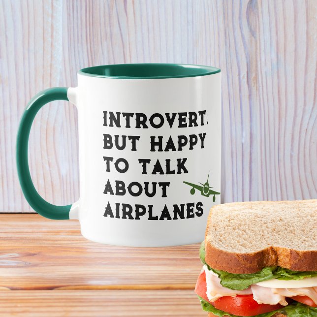 Introvert men Lycklig att prata om flygplan, rolig Mugg (Skapare uppladdad)