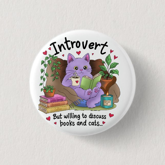 Introvert men villig att diskutera böcker och katt knapp (Framsida)