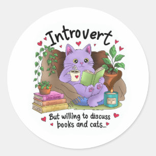 Introvert men villig att diskutera böcker och katt runt klistermärke