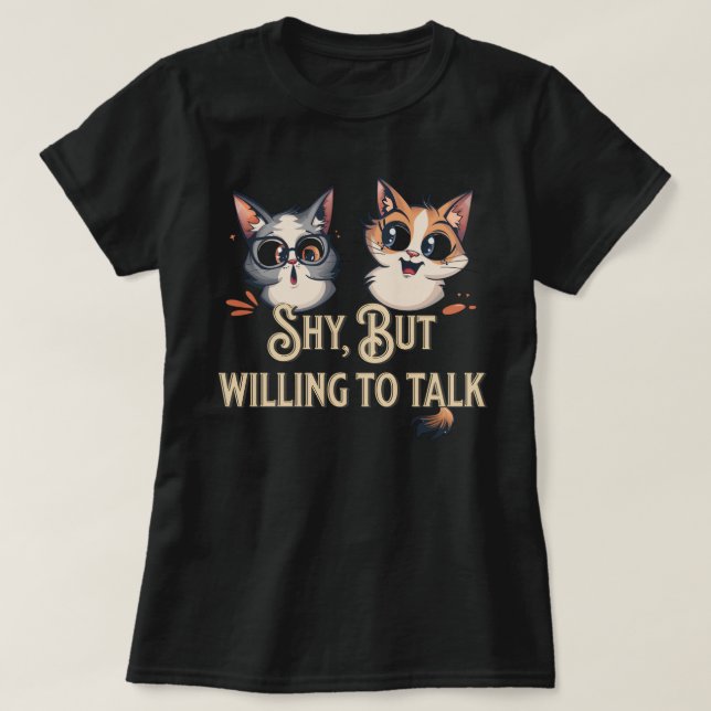 Introvert, men villig att diskutera Shy Cat Lover T Shirt (Design framsida)