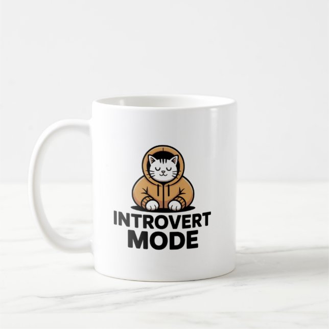 Introvert Mode Cat Mug–Cozy Minimalist Coffee Cup Kaffemugg (Vänster)