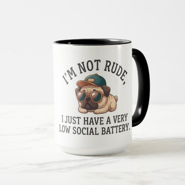 Introvert Mops låg social batterinivå Mugg (Framsida höger)