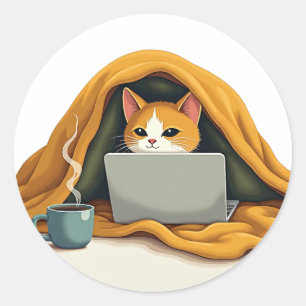 Introvert överlevnadsläge katt filt fästning humor runt klistermärke
