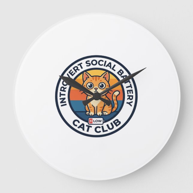 Introvert Socialt Batteri Katt Söt Kisse Design -  Stor Klocka (Framsida)