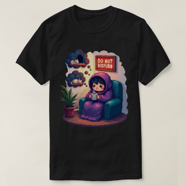 Introvert Stör Ej Pixelkonst Socialt Batteri  T Shirt (Design framsida)