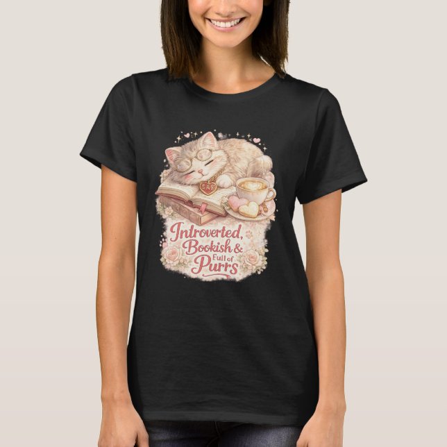 Introvert T-shirt med bokälskande och snurrande ka (Framsida)