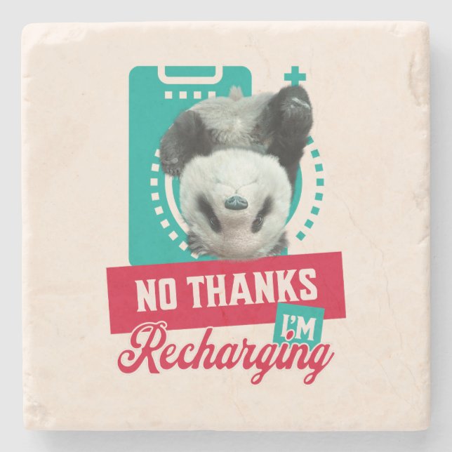 Introvert Utbrändhet Panda Socialt Batteri Design Stenunderlägg (Framsidan)