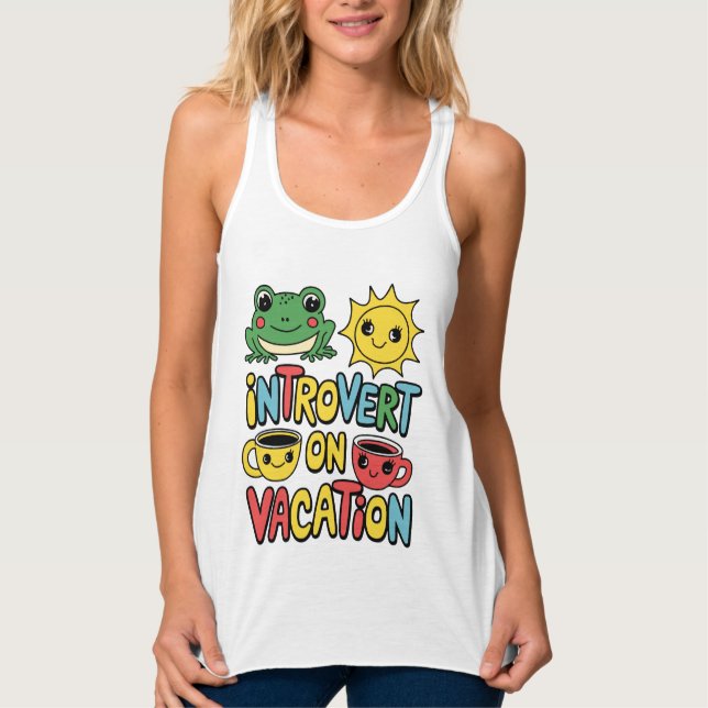Introvert Vacation Mode Women's Linne Med Racerback (Framsida)