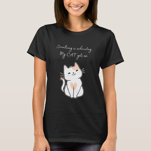 Introverta förenar sig separat Kattälskare-Rolig A T Shirt (Framsida)