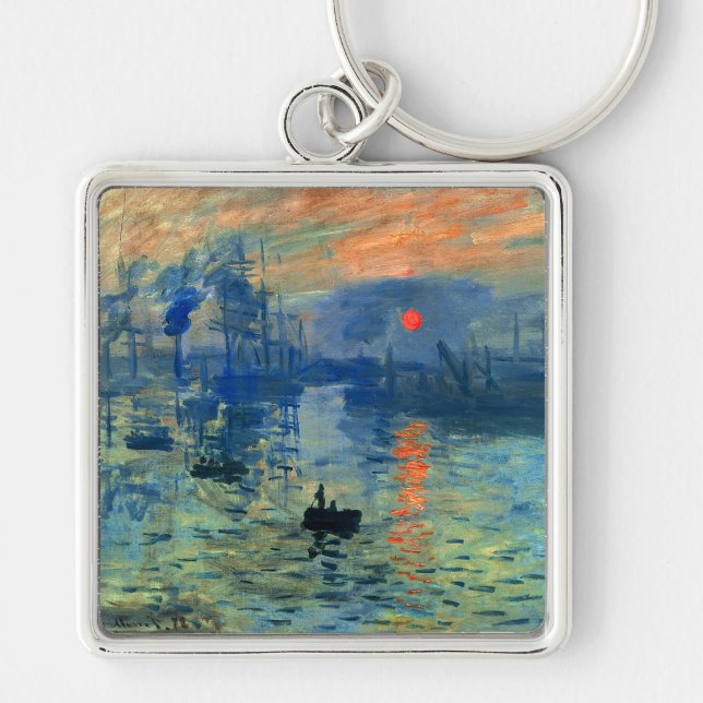 Intrycksoluppgång, Soleil Levant, Claude Monet Fyrkantig Silverfärgad Nyckelring (Framsidan)