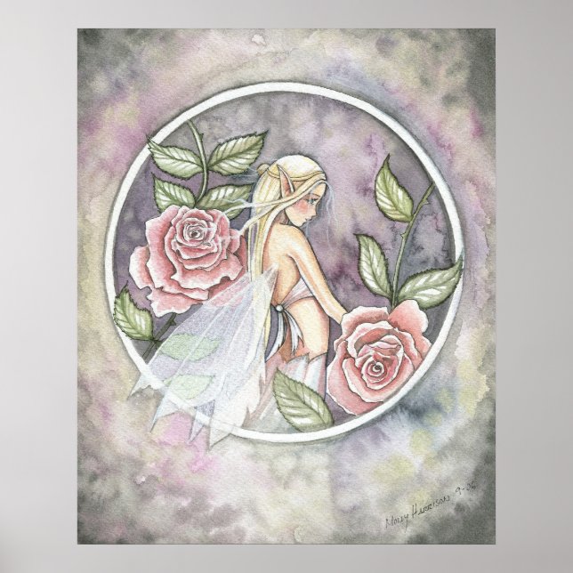 Intryckt Ros Fantasy Änglaaffisch Poster (Framsidan)