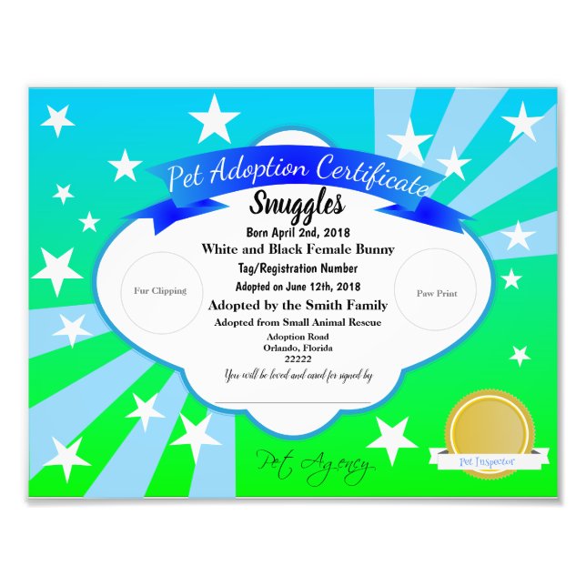 Intyg om adoption av blått Anpassade Fototryck (Framsidan)