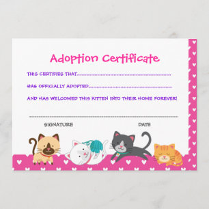 Intyg om adoption av sällskapsdjur, Kattfödelsedag Inbjudningar