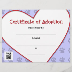 Intyg om adoption av sällskapsdjur reklamblad