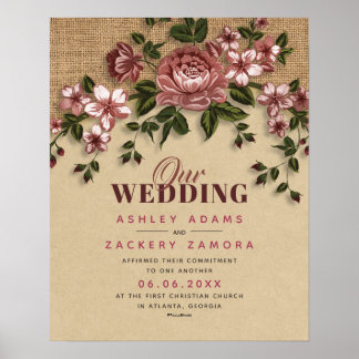 Intyg om åtagande från Vin Blommigt Snöre Bröllop Poster