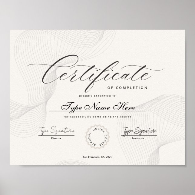 Intyg om fullgörande, fullgörande, examensbevis poster (Framsidan)