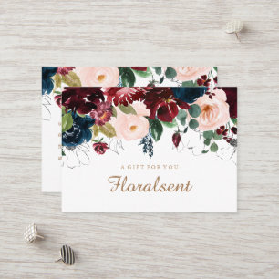 Intyg om gåva av burgundi, flotta och Rosa Blommi Rabattkort