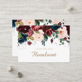 Intyg om gåva av burgundi, flotta och Rosa Blommig Rabattkort