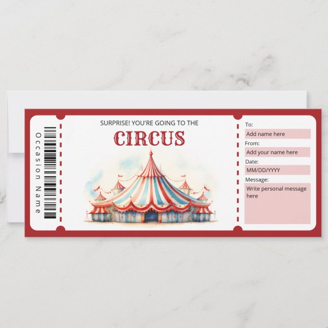 Intyg om gåva från Biljett i Circus Inbjudningar (Framsida)