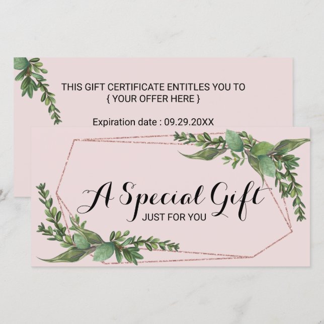  intyg om gåva från botaniska gröna Rosor (Fram/baksida)