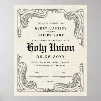 Intyg om Ornate Rulla Ram Gräns ♥ Bröllop Poster