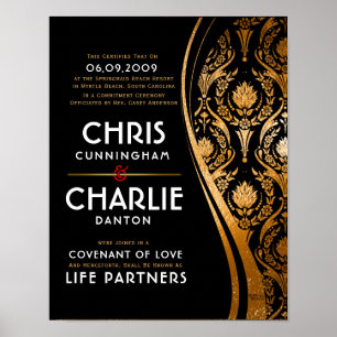 Intyg om svartvit Bröllop i elegant Poster