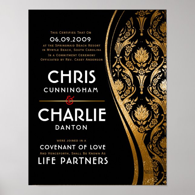 Intyg om svartvit Bröllop i elegant Poster (Framsidan)