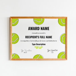 Intyg om Tennis Excellence Award - direkt Poster