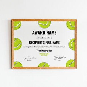 Intyg om Tennis Excellence Award - direkt Poster