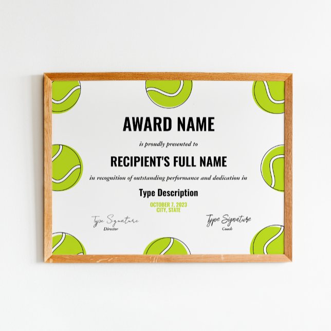 Intyg om Tennis Excellence Award - direkt Poster (Skapare uppladdad)